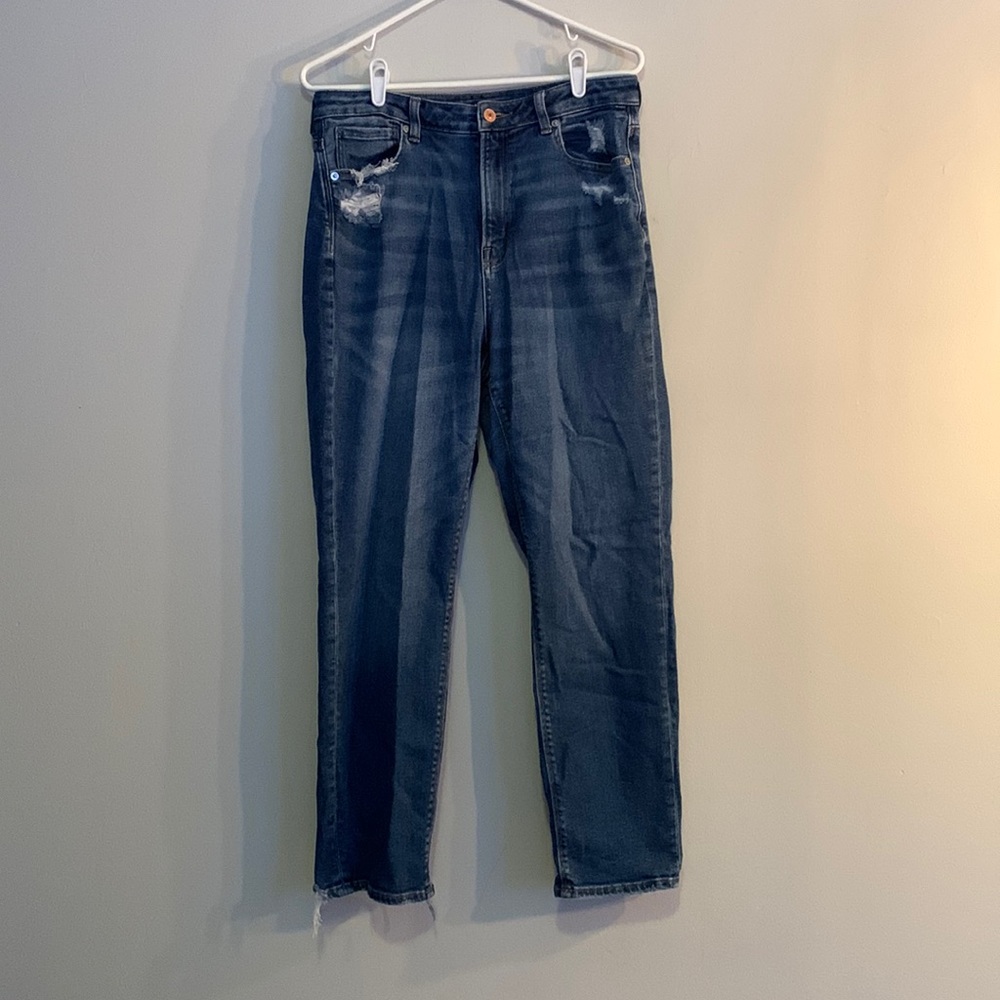 American Eagle Stretch Denim High Rise Mom Jean Distressed